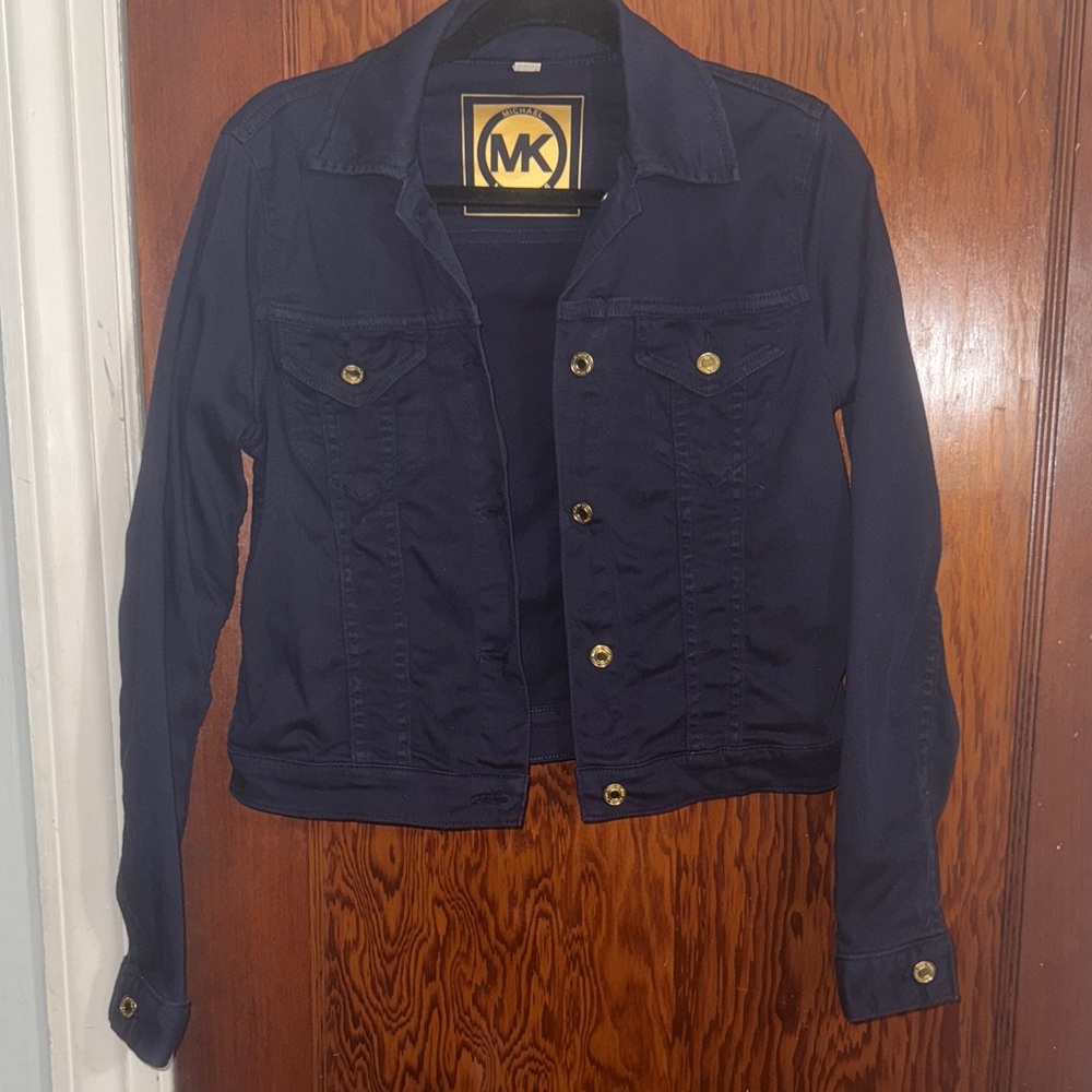 Michael Kors Dark Blue Jean Jacket with Gold Accents